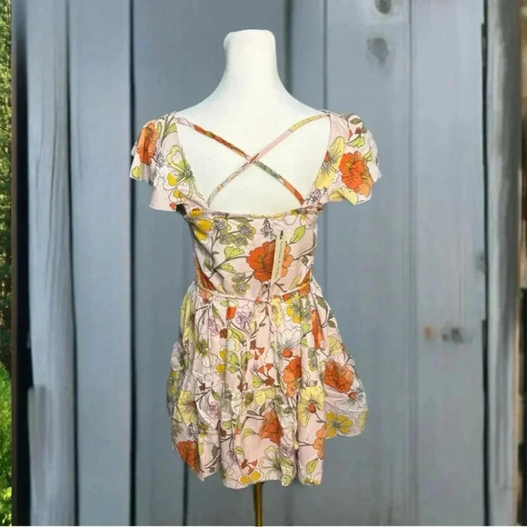 New Lottie & Holly B.O.G. COLLECTIVE Floral Dress Blush Pink Rust Ruffle Mini - Picture 5 of 10